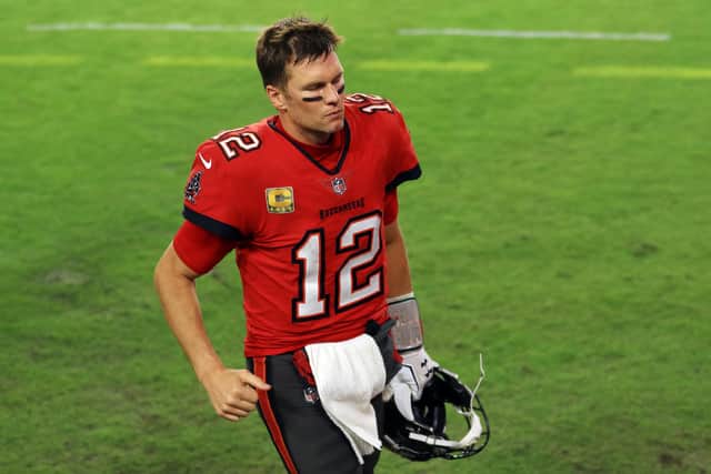 Disappointment for Tom Brady following the Tampa Bay Buccaneers' heavy home defeat by the New Orleans Saints. Picture: Mike Ehrmann/Getty Images