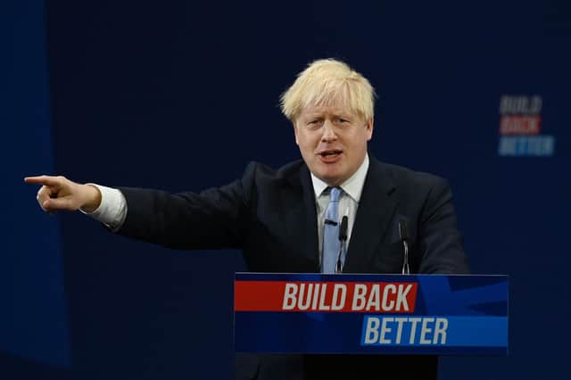 Boris Johnson's 'stand-up' went down a storm at the Conservative party conference (Picture: Paul Ellis/AFP via Getty Images)