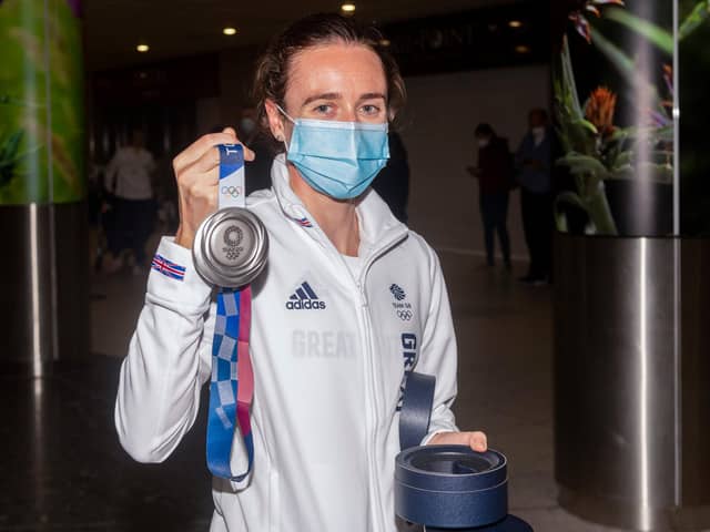Scottish athlete Laura Muir arrives back at Edinburgh Airport after winning a silver medal at the Tokyo Olympics. (Photo by Mark Scates / SNS Group)