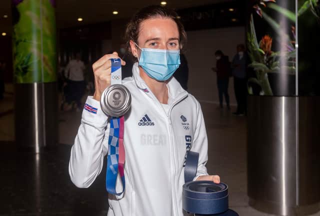Scottish athlete Laura Muir arrives back at Edinburgh Airport after winning a silver medal at the Tokyo Olympics. (Photo by Mark Scates / SNS Group)