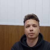 Sporting what looks like bruising on his face, Roman Protasevich denied any ill-treatment and confessed to organising 'mass riots' in Minsk in a video released by the Belarus regime. (Picture via PA)