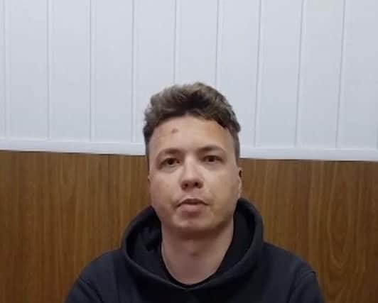Sporting what looks like bruising on his face, Roman Protasevich denied any ill-treatment and confessed to organising 'mass riots' in Minsk in a video released by the Belarus regime. (Picture via PA)