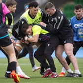 Glasgow players in training at Scotstoun yesterday ahead of Sunday’s visit of the Stormers. (Photo by Ross MacDonald / SNS Group)