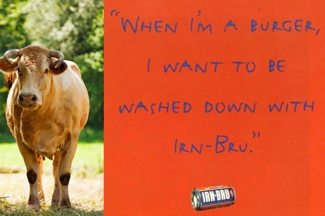 The brand is known for its hilarious yet controversial adverts that have pushed the boundaries of what's acceptable in marketing. One such poster featured a cow with the slogan "When I'm a burger I want to be washed down with Irn Bru" and this attracted hundreds of complaints. Another advert, which featured a young woman in a bikini holding an Irn Bru can, said: "I never knew four-and-a-half-inches could give so much pleasure." This was also met with significant controversy.