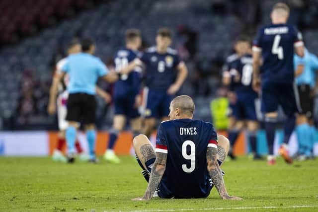 Scotland's Lyndon Dykes during a Euro 2020 match between Croatia and Scotland at Hampden Park, on June 22, 2021, in Glasgow, Scotland. (Photo by Alan Harvey / SNS Group)