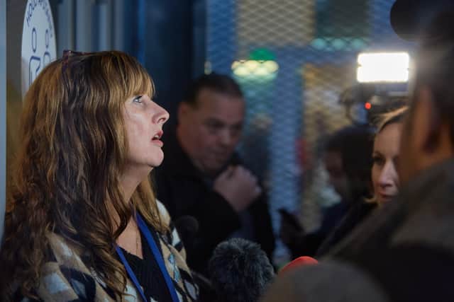 A relative of a victim speaks to the media outside the Schiphol Judicial Complex in Netherlands. Picture: Pierre Crom/Getty Images
