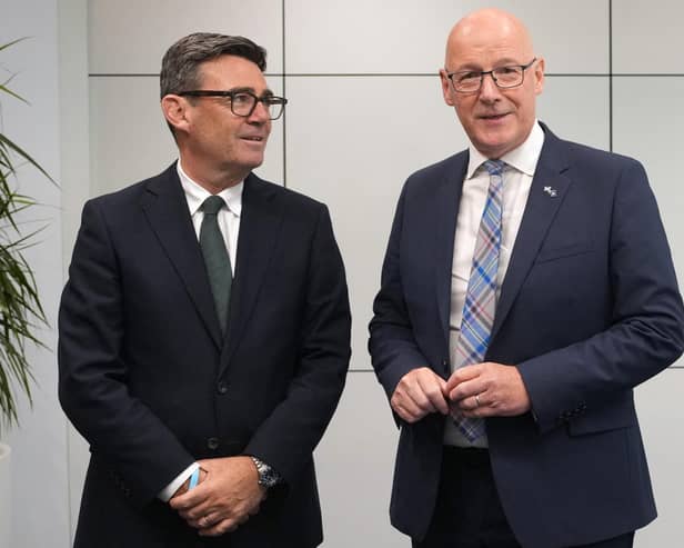 Andy Burnham told John Swinney a second independence referendum was 'off limits' when they met in Glasgow on Thursday (Picture: Alastair Grant/POOL/ AFP via Getty)