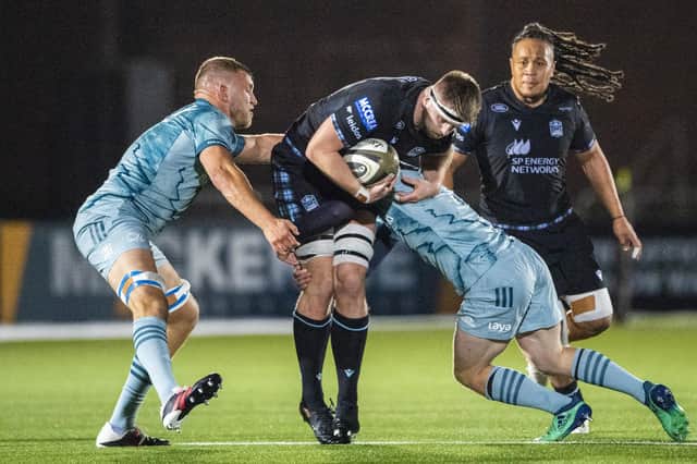 Glasgow Warriors' Hamish Bain drives forward during the Guinness Pro14 match with Leinster