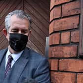 Leader of the DUP Edwin Poots leaves the DUP headquarters after meeting of the party officers with rumoured vote of no confidence on June 17, 2021 in Belfast, Northern Ireland. (Photo by Charles McQuillan/Getty Images)