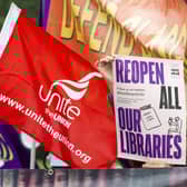 Banners from protesters outside the Scottish Parliament calling for libraries to be reopened in September. Picture: Lisa Ferguson/JPIMedia





SAVE OUR LIBRARIES  PROTEST AT THE SCOTTISH PARLIAMENT