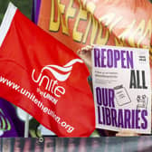 Banners from protesters outside the Scottish Parliament calling for libraries to be reopened in September. Picture: Lisa Ferguson/JPIMedia





SAVE OUR LIBRARIES  PROTEST AT THE SCOTTISH PARLIAMENT