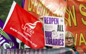 Banners from protesters outside the Scottish Parliament calling for libraries to be reopened in September. Picture: Lisa Ferguson/JPIMedia





SAVE OUR LIBRARIES  PROTEST AT THE SCOTTISH PARLIAMENT