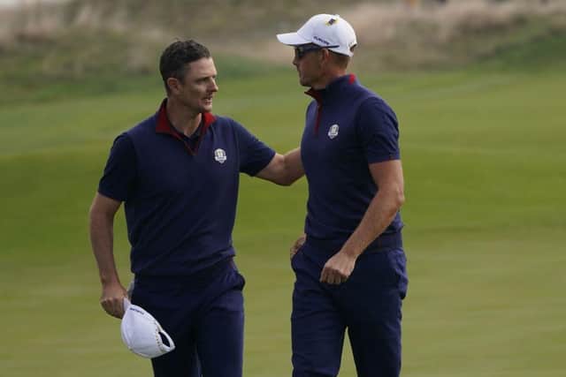 Justin Rose and Henrik Stenson during the 42nd Ryder Cup at Le Golf National in France in 2018. Picture: Lionel Bonaventure/AFP via Getty Images.