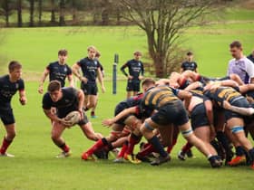 Hat-trick try scorer Tom Currie, on the ball, helped Merchiston Castle defeat Strathallan on Saturday