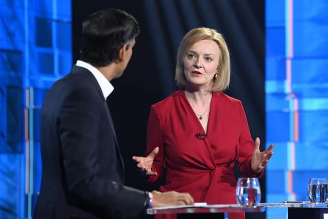Jonathan Hordle/ITV Handout photo issued by ITV of Rishi Sunak and Liz Truss taking part in Britain's Next Prime Minister: Liz Truss has declared she is the “only person who can deliver the change” the UK needs which is in “line with true Conservative principles”.