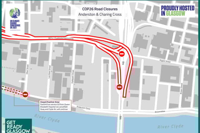 The Clydeside Expressway will be closed between its junction with the M8 as far west as Partick