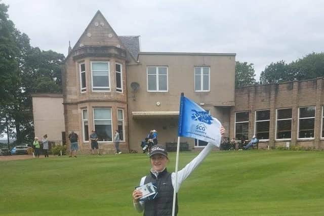 Alyth’s Zoe Davidson celebrates her win in the latest Junior Tour Scotland event at Hayston. Picture: Junior Tour Scotland
