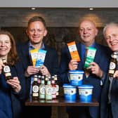 (left to right) Claire Rennie of Summerhouse Drinks, Stuart Common of Mackie’s of Scotland, Alistair Reid from Aberdeenshire Council and Peter Cook of Opportunity North East are encouraging food and drink manufacturers and producers to maximise the market development opportunities in the revamped North East Scotland Food & Drink Awards.