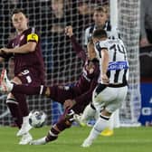 PAOK's Andrija Zivkovic scores the winner at Tynecastle to give his side a 2-1 lead over Hearts ahead of the second leg in Greece. (Photo by Mark Scates / SNS Group)