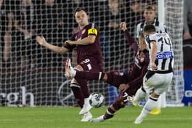 PAOK's Andrija Zivkovic scores the winner at Tynecastle to give his side a 2-1 lead over Hearts ahead of the second leg in Greece. (Photo by Mark Scates / SNS Group)