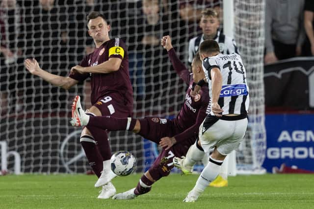 PAOK's Andrija Zivkovic scores the winner at Tynecastle to give his side a 2-1 lead over Hearts ahead of the second leg in Greece. (Photo by Mark Scates / SNS Group)