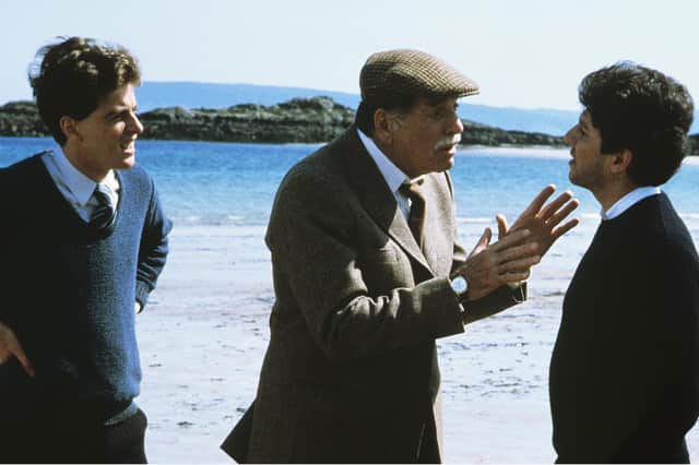 Peter Capaldi, Burt Lancaster and Peter Riegert filming Local Hero in 1982.