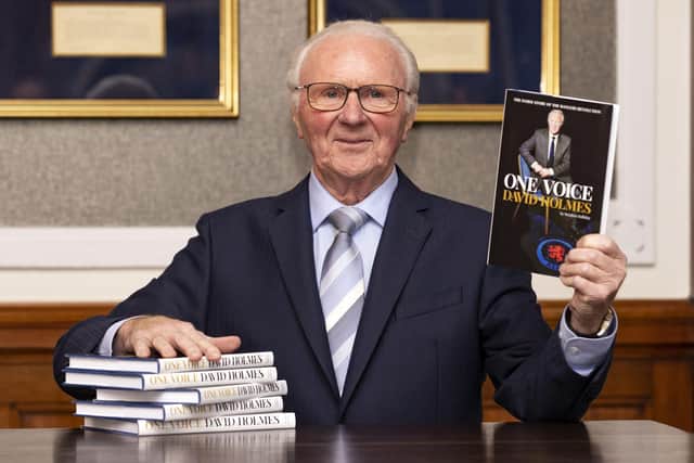 Holmes at the launch of his book One Voice at Ibrox Stadium last year.