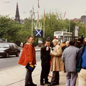 Danny Boyle and Jonny Lee Miller on Princes Street.