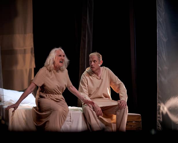 Isabella Jarrett as Thora and Simon Donaldson as Magnus in Gerda Stevenson's production of Thora at the St Magnus Festival