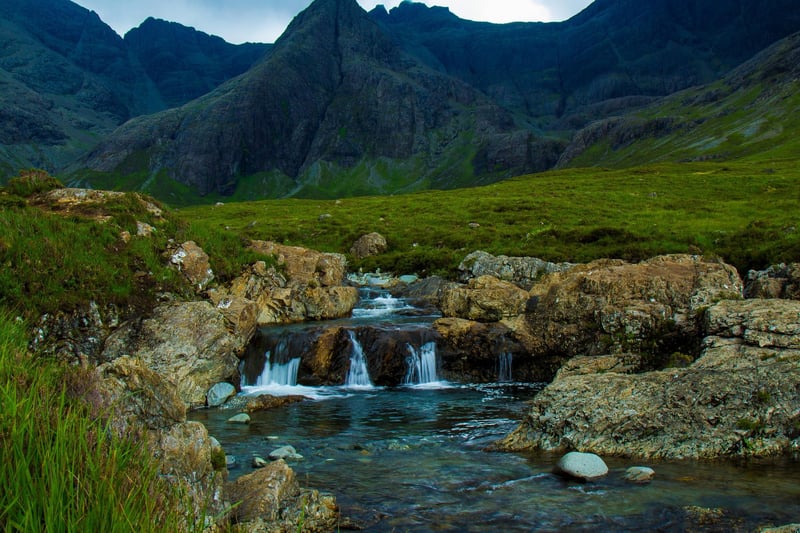 The Fairy Pools is an enchanting place of otherworldly natural beauty located at the foot of the Cuillin mountains on the Isle of Skye. No murky waters here, the pools boast an incredible display of translucent mountain spring water.