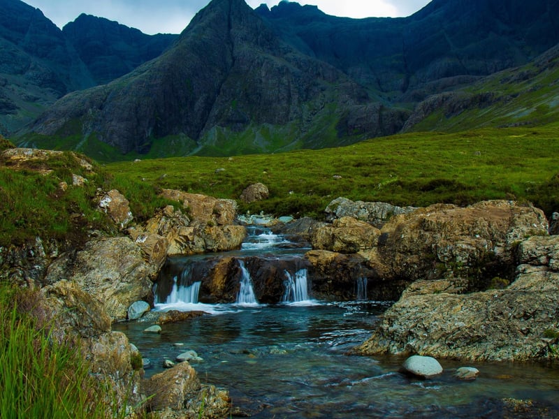 The Fairy Pools is an enchanting place of otherworldly natural beauty located at the foot of the Cuillin mountains on the Isle of Skye. No murky waters here, the pools boast an incredible display of translucent mountain spring water.