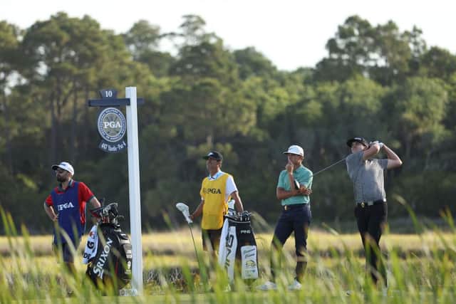 John Catlin plays his shot from the tenth tee during the first round of the 2021 PGA Championship at Kiawah Island. Picture: Jamie Squire/Getty Images.