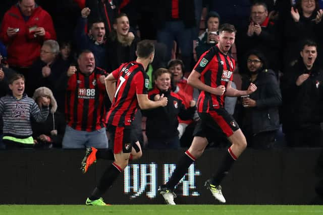 Simpson celebrates scoring against Middlesbrough on October 24, 2017.  (Photo by Dan Istitene/Getty Images)