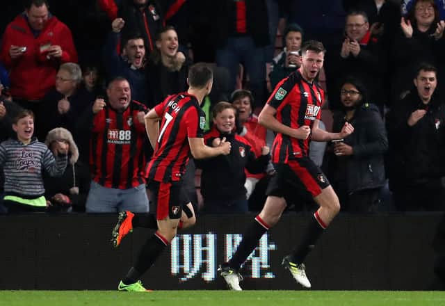 Simpson celebrates scoring against Middlesbrough on October 24, 2017.  (Photo by Dan Istitene/Getty Images)