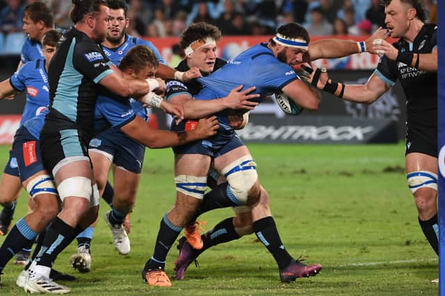 Glasgow Warriors get to grips with the Bulls at Loftus Versfeld last season. (Photo by Lee Warren/Gallo Images/Getty Images)