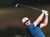 Connor Syme tees off on the 17th hole during the first round of the Cazoo Open at Celtic Manor Resort in Newport. Picture: Warren Little/Getty Images.
