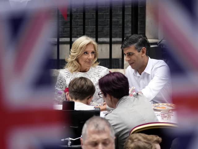 First Lady of the United States of America, Dr. Jill Biden, (left) with Prime Minister Rishi Sunak during a lunch at Downing Street to celebrate the coronation of King Charles III and Queen Camilla. Picture: Christopher Furlong/Getty Images