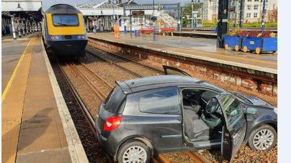 A car has encroached onto the railway at Stirling.