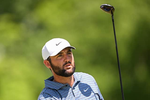 Scottie Schefflerfollows his shot on the 12th tee during the final round of the 106th PGA Championship at Valhalla Golf Club in Louisville, Kentucky. Picture: Ross Kinnaird/Getty Images.