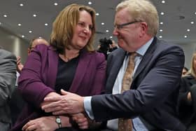 Michelle Ballantyne congratulates Jackson Carlaw as it is announced that he is the new leader of the Scottish Conservatives in February.
