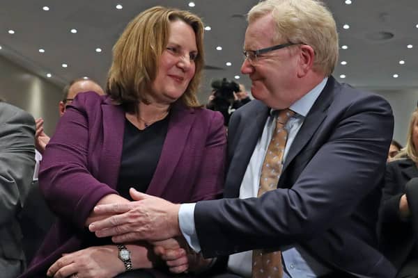 Michelle Ballantyne congratulates Jackson Carlaw as it is announced that he is the new leader of the Scottish Conservatives in February.