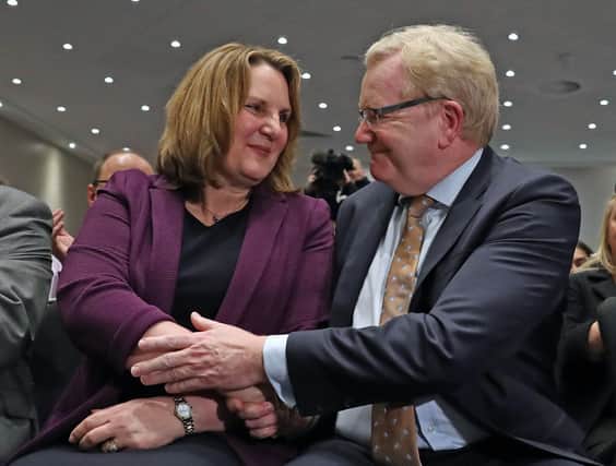 Michelle Ballantyne congratulates Jackson Carlaw as it is announced that he is the new leader of the Scottish Conservatives in February.