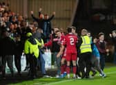 Raith fans spill on to the pitch after Brad Spencer's late equaliser.