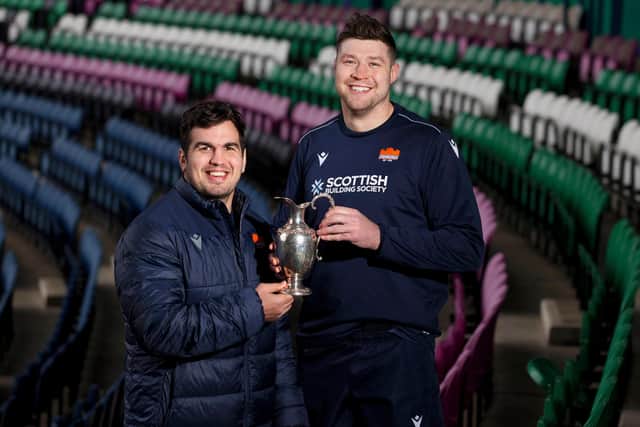Edinburgh's Grant Gilchrist and Stuart McInally are pictured with the 1872 Cup, new dates for which have now been confirmed (Photo by Craig Williamson / SNS Group)