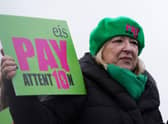 EIS general secretary Andrea Bradley, joins members of the EIS and SSTA unions, on the picket line at St Andrew's and St Brides High School in South Lanarkshire. Picture: Andrew Milligan/PA Wire
