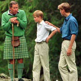 The Prince of Wales would holiday with his sons Prince William and Prince Harry to Scotland, as pictured at the Falls of Muick on the Balmoral estate. Image: PA