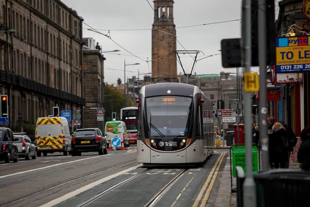 Concrete beside the tram tracks with a 50-year life expectancy has crumbled in places just seven years after the Edinburgh Airport-York Place line opened. Picture: Scott Louden