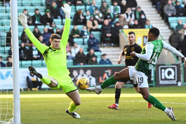 Demetri Mitchell scored the opener for Hibs against Livingston.