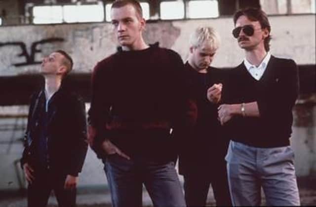 Ewen Bremner, Ewan McGregor, Jonny Lee Miller and Robert Carlyle as Spud, Renton, Sick Boy and Begbie in the first Trainspotting film