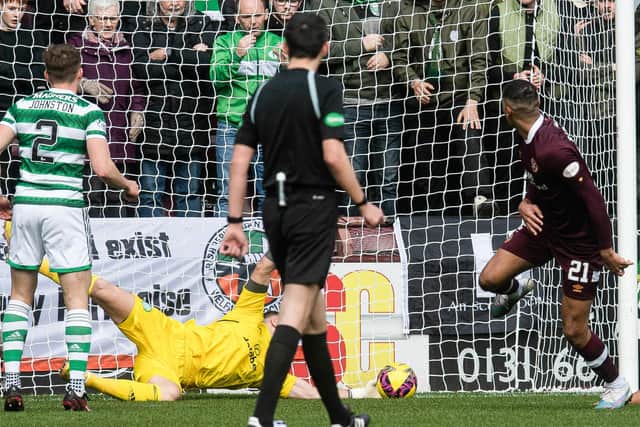 The Celtic players said thank you to Joe Hart for this save from Toby Sibbick in the first half at Tynecastle.